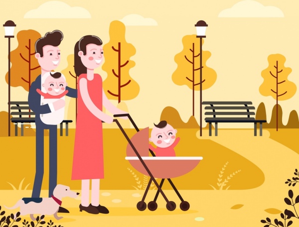 family background colored cartoon design