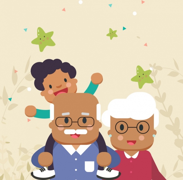 family background grandparents grandchild icons cartoon characters