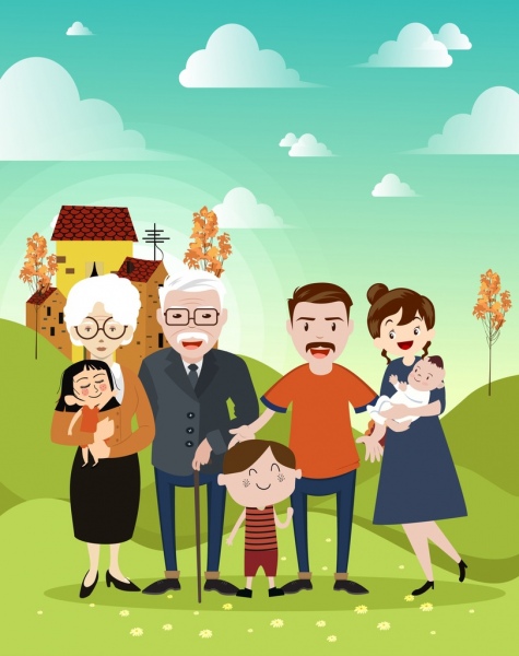 family background grandparents parents children icons cartoon characters