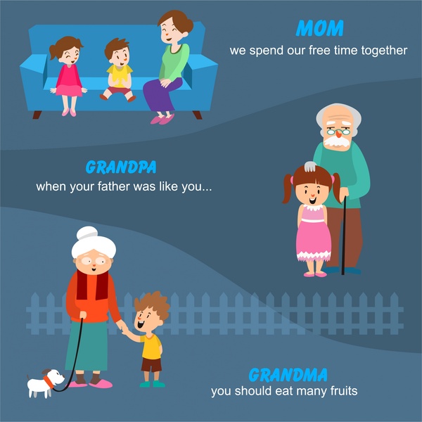 family concepts illustration with seniors and kids