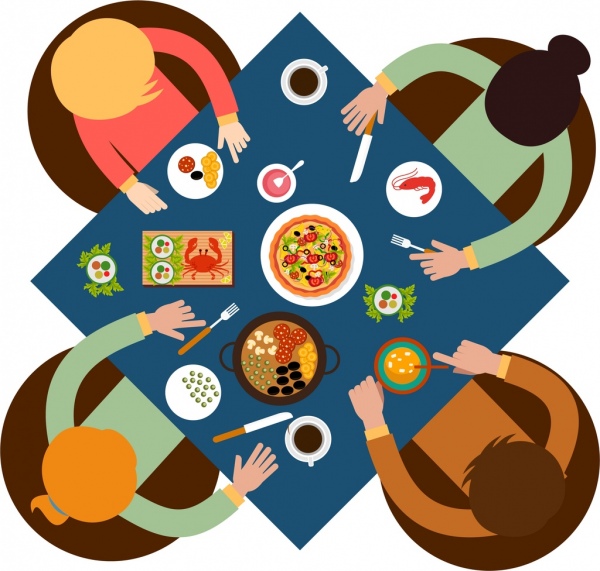 family dinner background colored cartoon design
