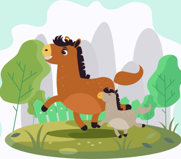 family horse background cute cartoon design
