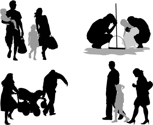 family members silhouettes vector