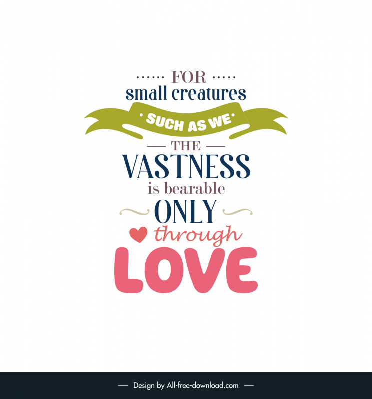 famous love quotes poster template symmetric classical texts ribbon heart curves decor 