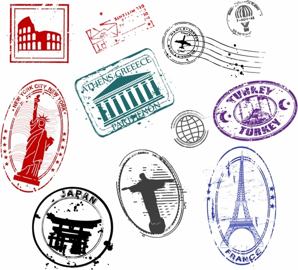 Famous Monument Travel Stamps
