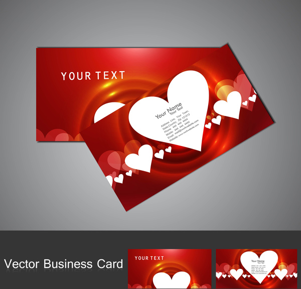 fantastic valentines day red colorful heart business card set