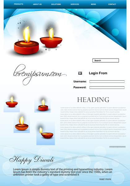 fantastic website beautiful stylish happy diwali template blue colorful festival vector illustration