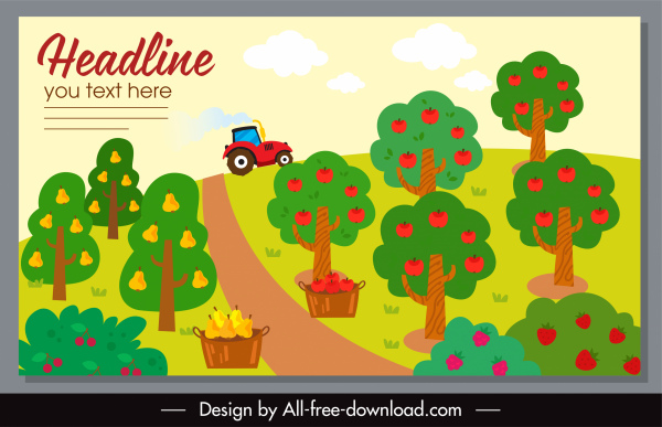 farm banner template colorful flat classical handdrawn sketch