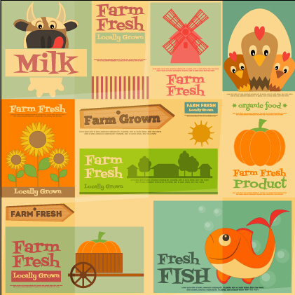 farm fresh food flat retro background vector