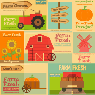 farm fresh food flat retro background vector