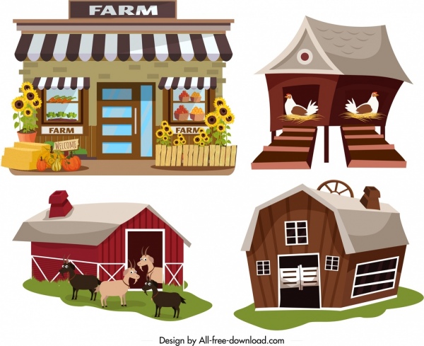 farm house icons store warehouse coop sty symbols
