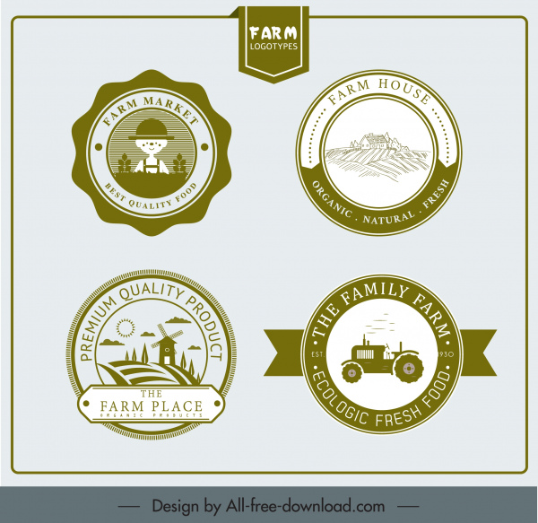 farm labels templates retro decor circle design