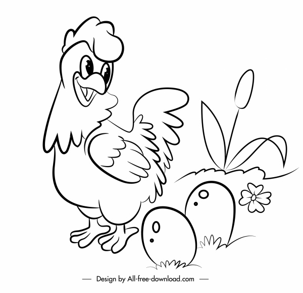 farm poultry icons hen eggs sketch handdrawn design