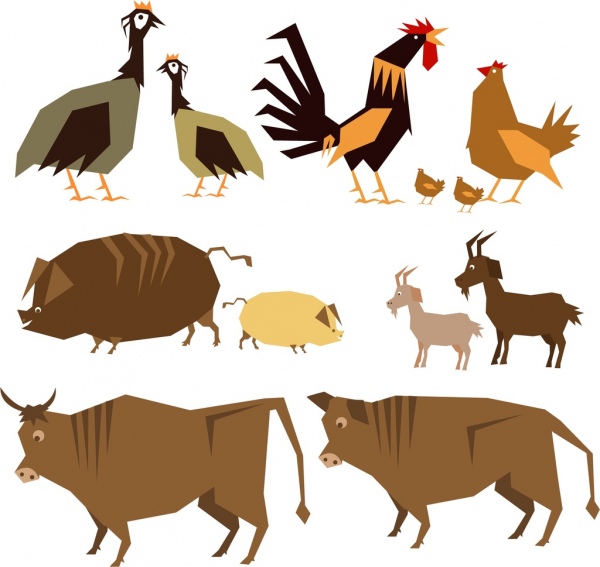 Farming animals icons colored classical sketch Vectors graphic art designs  in editable .ai .eps .svg .cdr format free and easy download unlimit  id:6840555