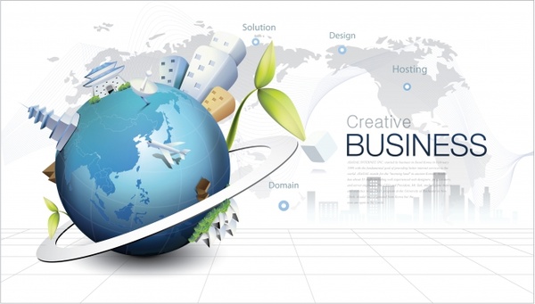 business banner template 3d globe earthe elements sketch