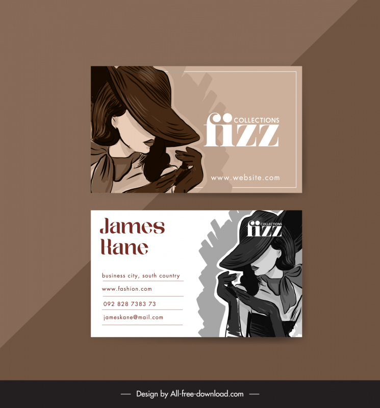 fashion business card template classical lady sketch