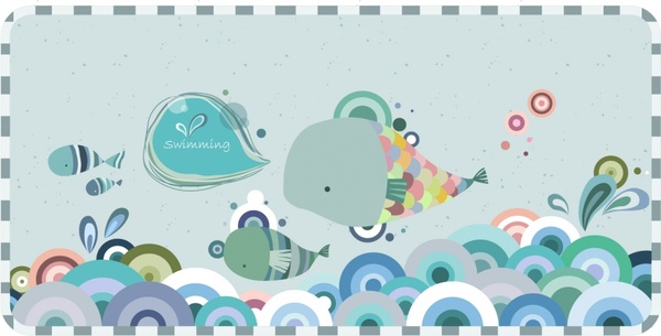 card cover template sea fishes icons flat decor