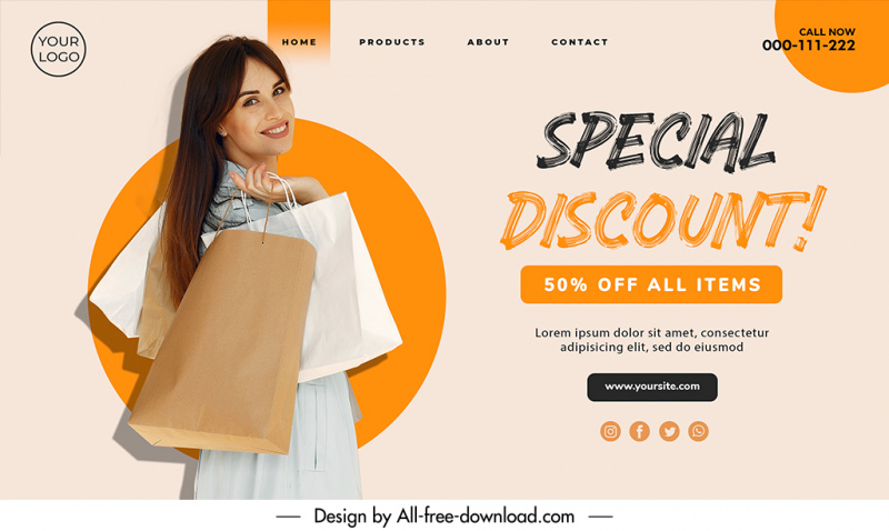 fashion discount landing page template modern realistic shopper 