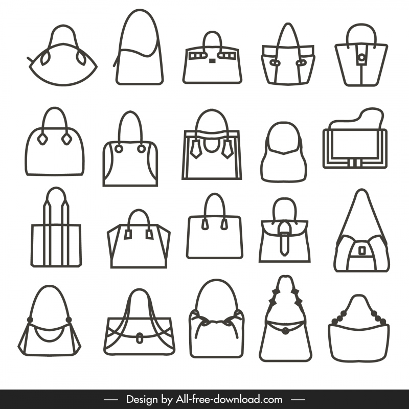 fashion handbag templates collection flat handdrawn outline