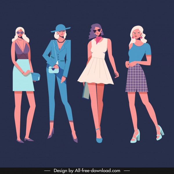 fashion models icons colored cartoon characters