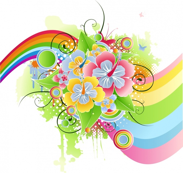 decorative background template colorful botany rainbow design