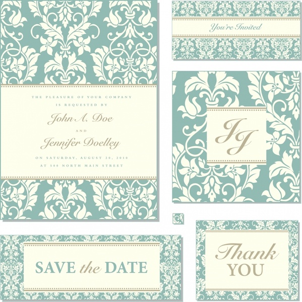 wedding card templates elegant retro symmetric decor elements