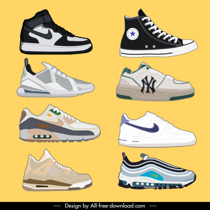 fashion shoes design templates collection modern flat sketch 