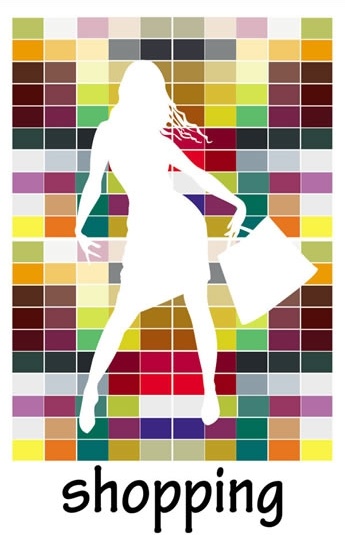 shopping background white silhouette shopper colorful squares