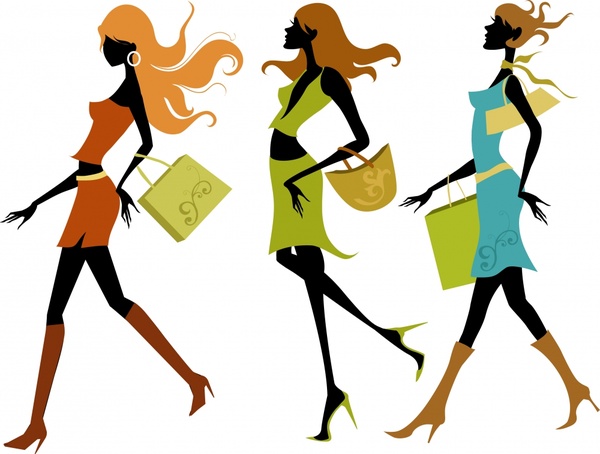 Shopping fashion icons young ladies sketch cartoon design Vectors graphic  art designs in editable .ai .eps .svg .cdr format free and easy download  unlimit id:292757
