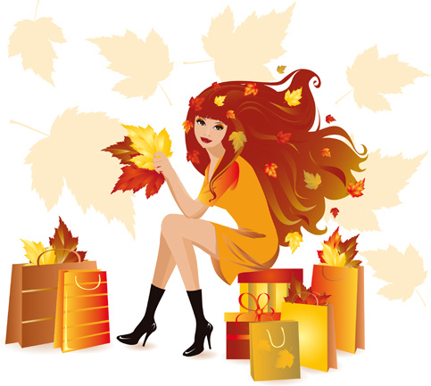 fashion shopping girls vector background 