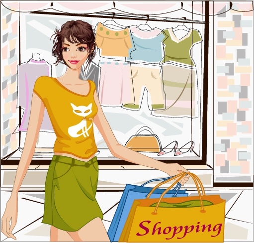 shopping background young lady icon cartoon sketch