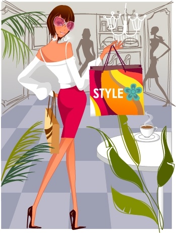 shopping background young lady icon cartoon character design
