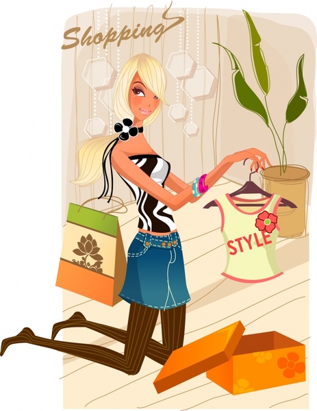 shopping advertising background stylish lady icon cartoon sketch