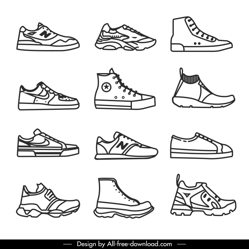 fashion sports shoes templates collection flat handdrawn
