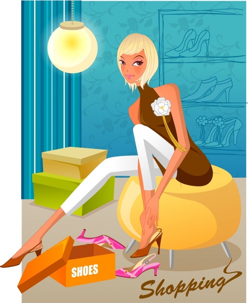 shopping background stylish woman shoes icons sketch