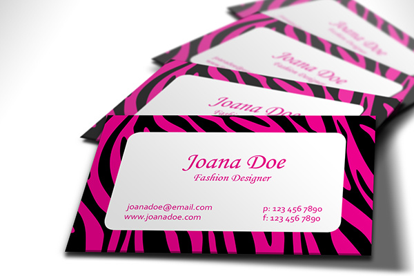 fashionable pink and black zebra business card design