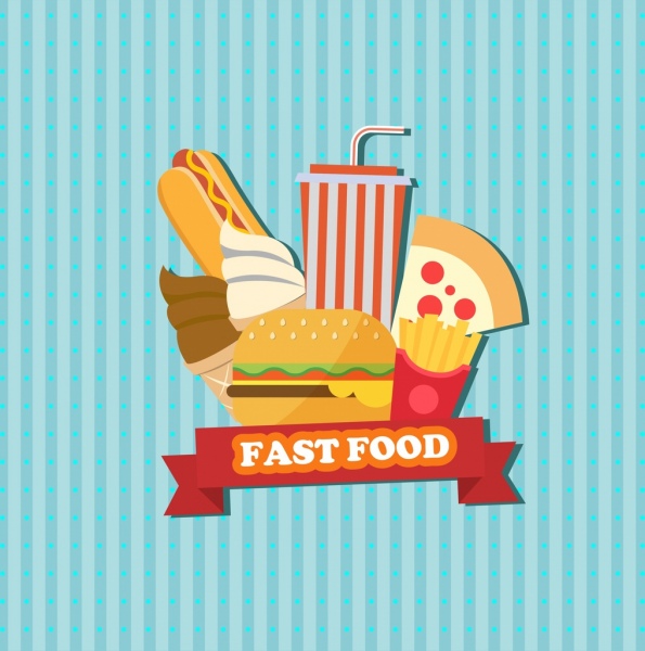 fast food advertisement food icons striped background 