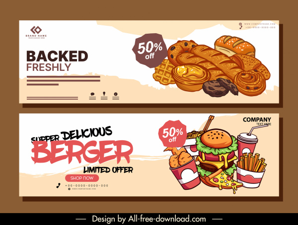 fast food advertising banners colorful classical handdrawn decor