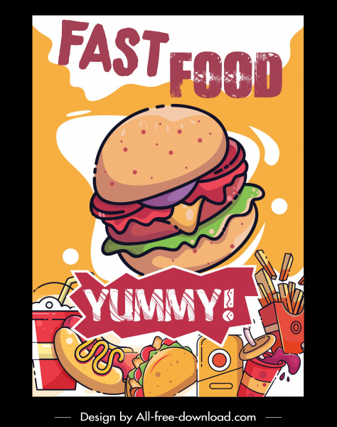 fast food advertising poster colorful retro handdrawn sketch 