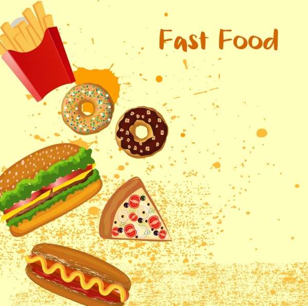fast food banner burger cake icons grunge design