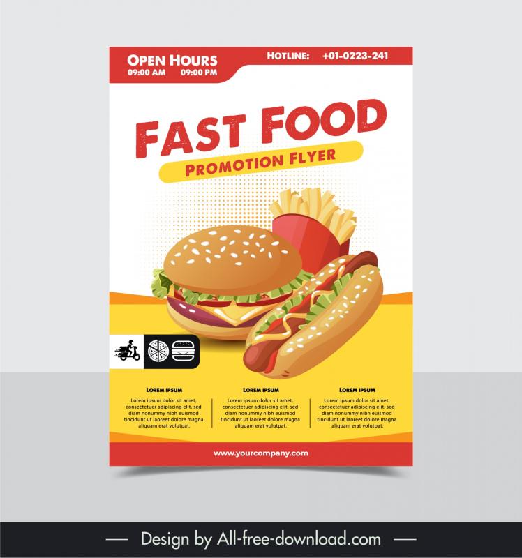 fast food flyer template bright hamburger hotdog decor 
