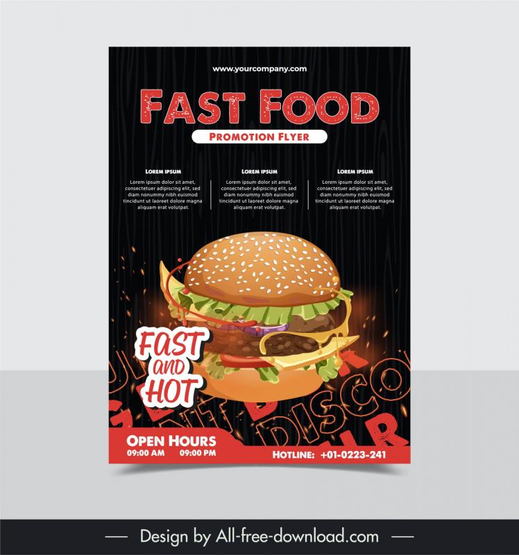 Fast food flyer template elegant dark hamburger decor Vectors images ...