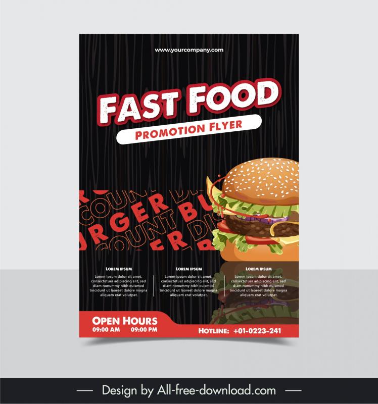 fast food flyer template modern dark humburger reflection 