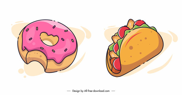 fast food icon classic pie tacos sketch