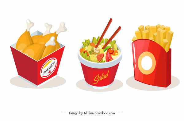 fast food icons chickens chips salad sketch