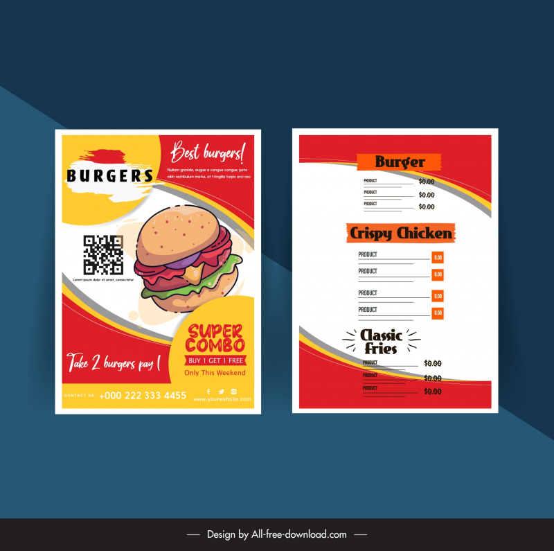 fast food menu template classical handdrawn