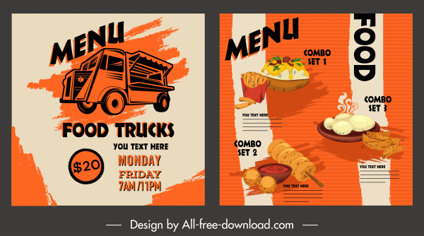 fast food menu template colored retro design
