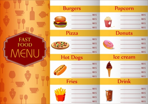 fast food menu template vignette classical design