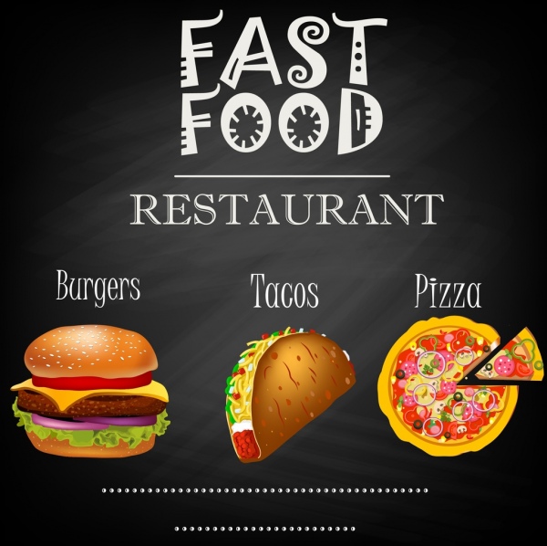 fast food restaurant advertisement dark design colored icons 