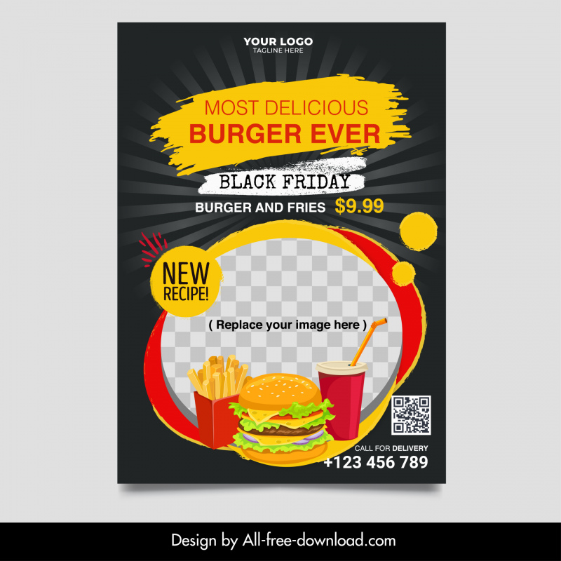 fast food restaurant flyer template elegant contrast grunge